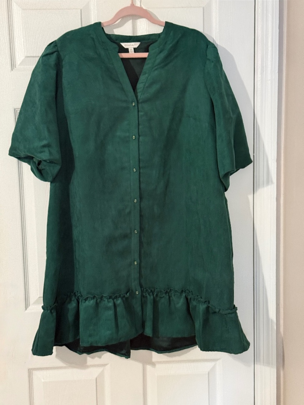 Crown & Ivy Green Faux Suede Ruffle Dress XXL